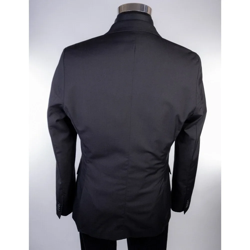 H&M Mens Blazer Jacket Size 42R Slim Fit Black Sport Coat Two Button Poly